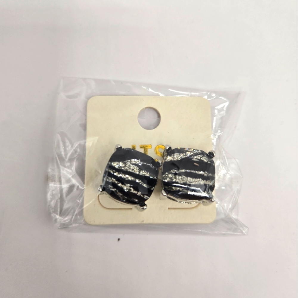 Its Sense Black and Silver Striped Earrings